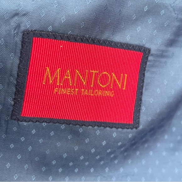 Mantoni Men's Navy Plaid Windowpane Single-Breasted Blazer 44R Super Fine Wool - Picture 10 of 14